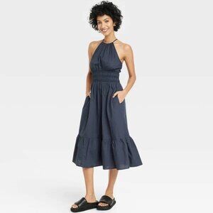 A New Day Women's Sleeveless Poplin Dress M Navy